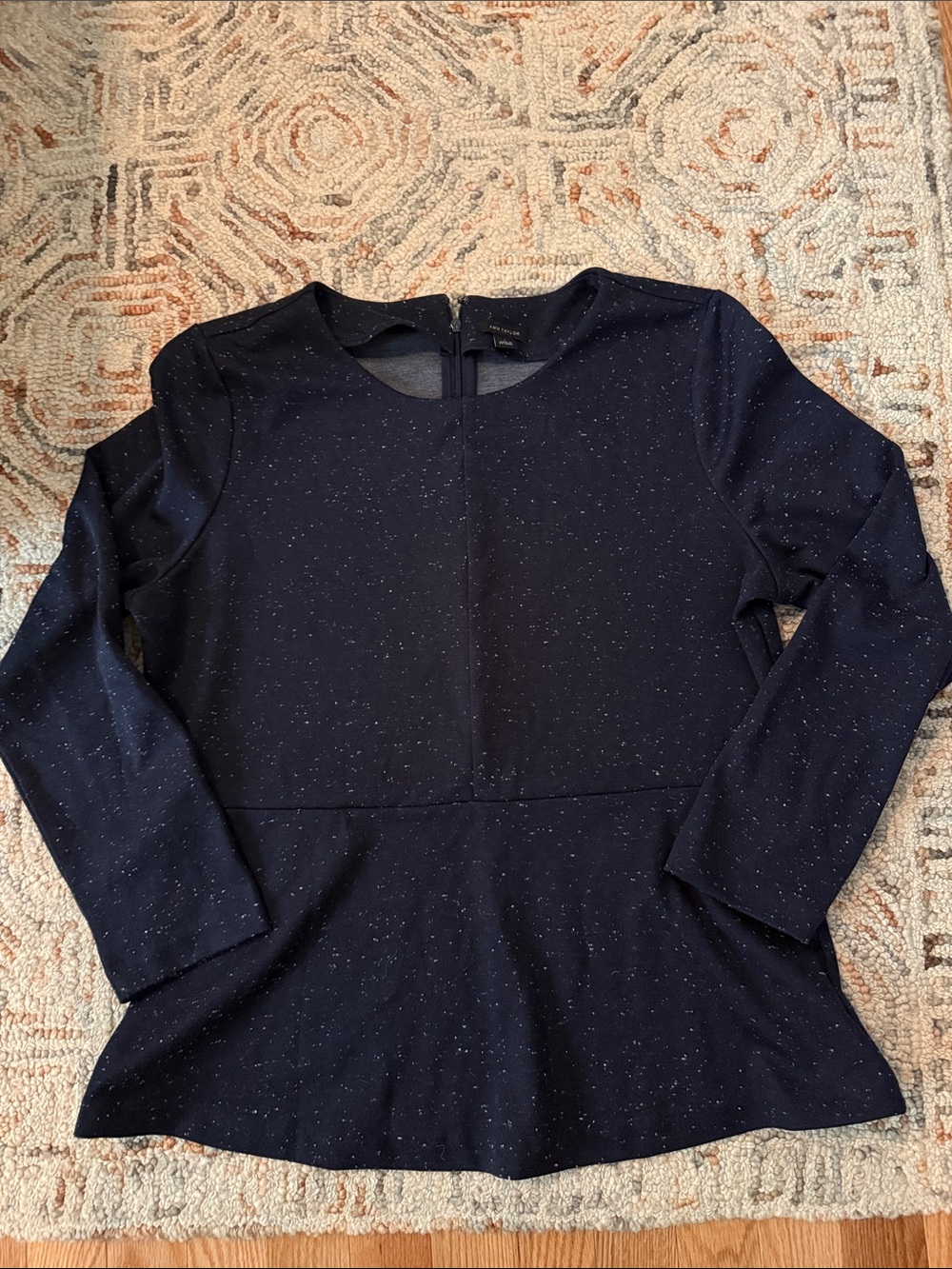 Ann Taylor Navy Speckled Peplum Top